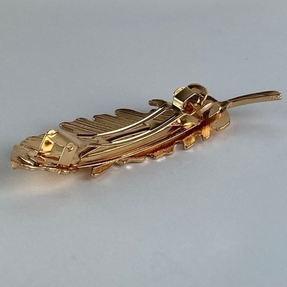 Feather Metal Hair Clip Gold Tone Boho - Picture 10 of 16